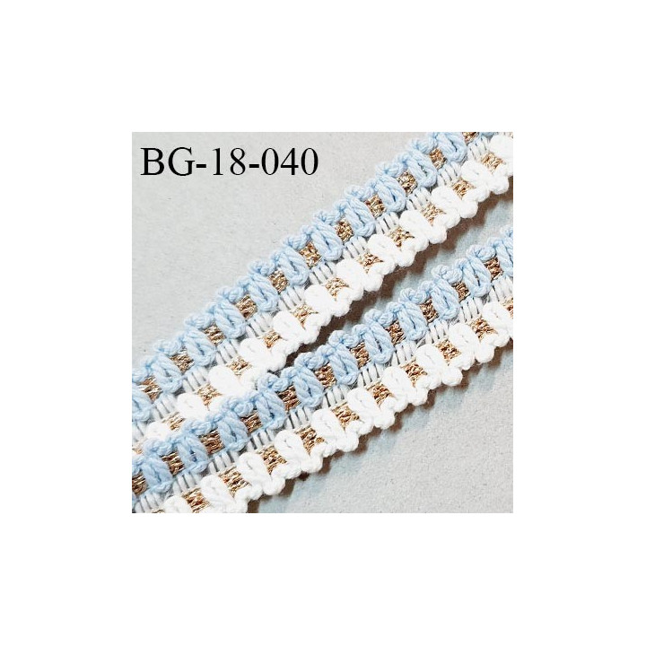 Galon ruban 18 mm couleur bleu ciel et naturel avec lurex doré largeur 18 mm prix au mètre
