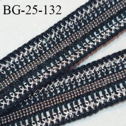 Galon ruban coton noir et perles couleur argent largeur 25 mm prix au mètre