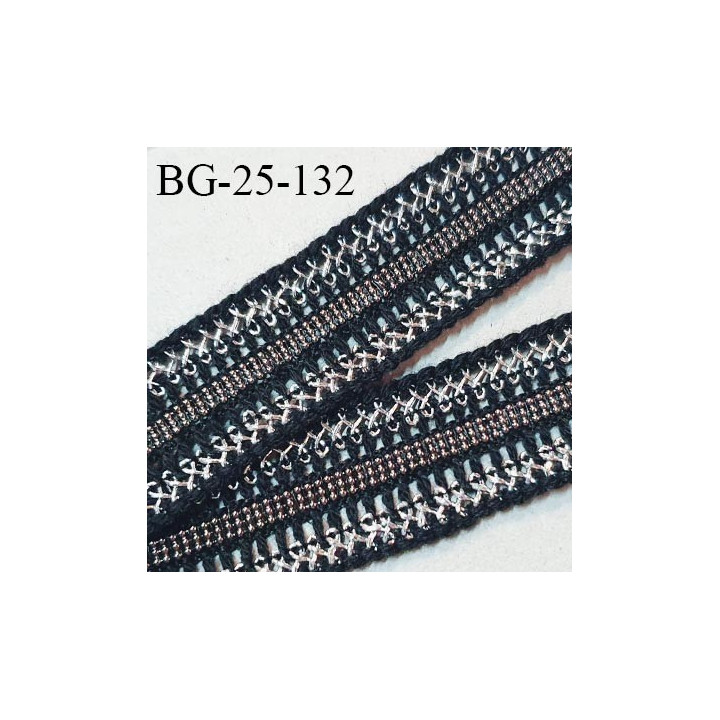 Galon ruban coton noir et perles couleur argent largeur 25 mm prix au mètre