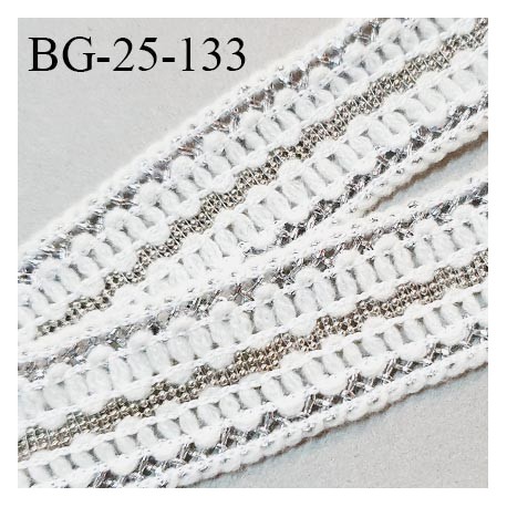 Galon ruban coton naturel et perles couleur argent largeur 25 mm prix au mètre