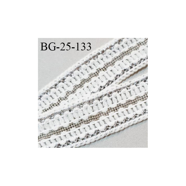 Galon ruban coton naturel et perles couleur argent largeur 25 mm prix au mètre