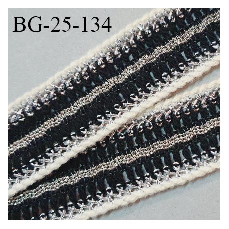 Galon ruban coton écru et noir avec perles couleur argent largeur 25 mm prix au mètre