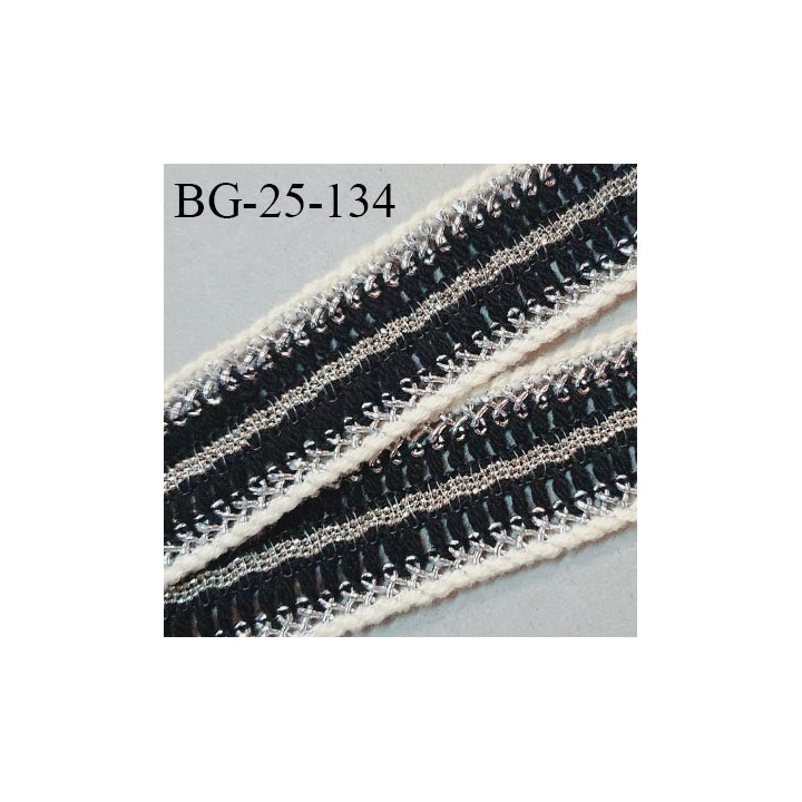 Galon ruban coton écru et noir avec perles couleur argent largeur 25 mm prix au mètre