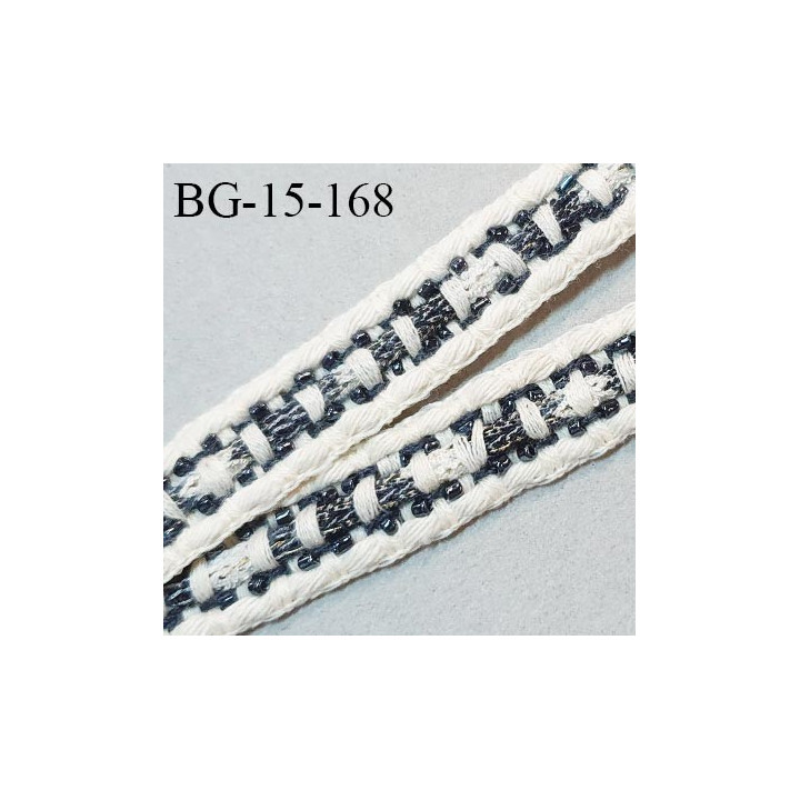 Galon 15 mm coton tressé couleur beige avec perles grises largeur 15 mm prix au mètre