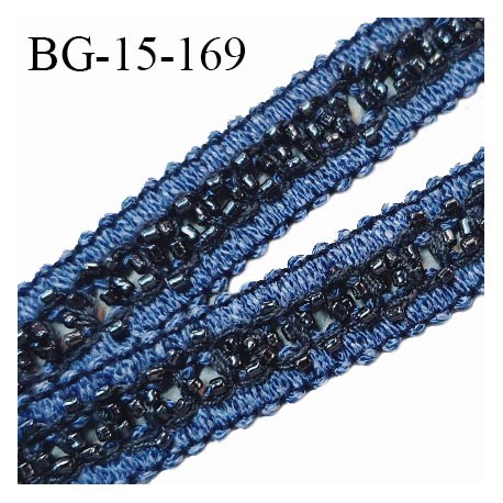 Galon 15 mm coton tressé couleur bleu avec perles grises largeur 15 mm prix au mètre