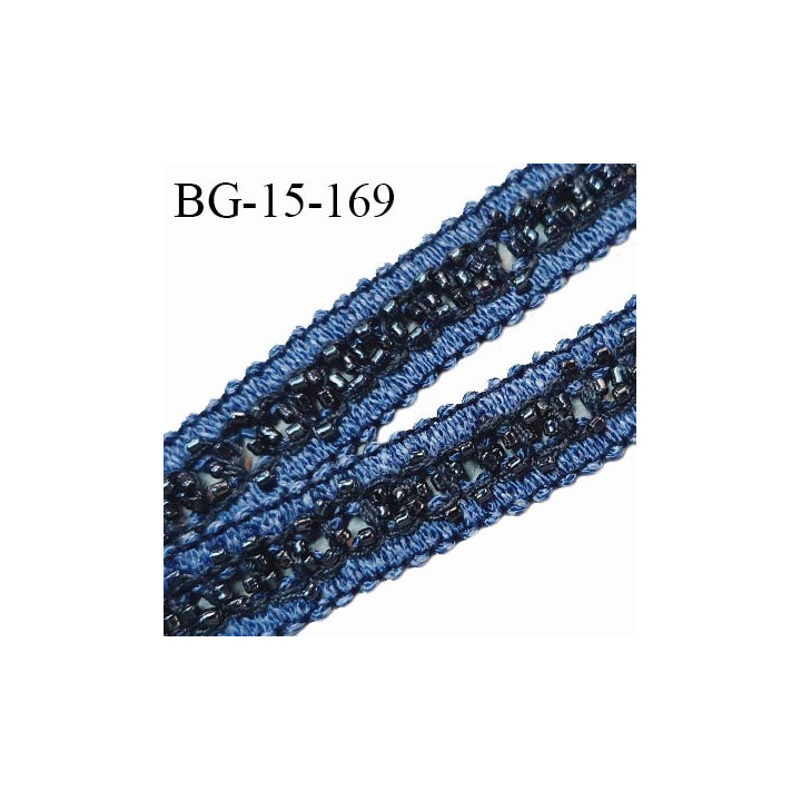 Galon 15 mm coton tressé couleur bleu avec perles grises largeur 15 mm prix au mètre