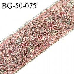 Galon ruban 50 mm avec motifs rose et doré très beau largeur 50 mm prix au mètre