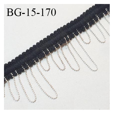 Galon coton couleur noir et chainette couleur argent largeur de la bande 15 mm + 3 cm de chainette prix au mètre