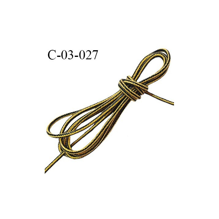 Cordon 3 mm en coton ciré très solide couleur noir et jaune diamètre 3 mm prix au mètre