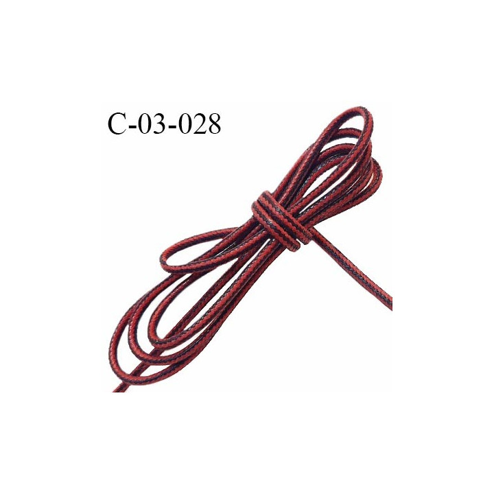 Cordon 3 mm en coton ciré très solide couleur noir et rouge diamètre 3 mm prix au mètre