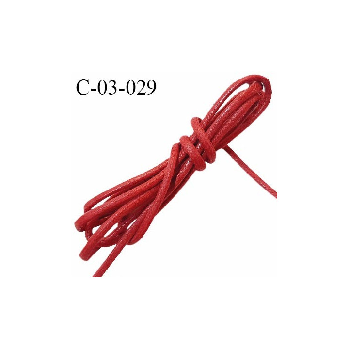 Cordon 3.5 mm en coton ciré très solide couleur rouge bordeaux diamètre 3.5 mm prix au mètre