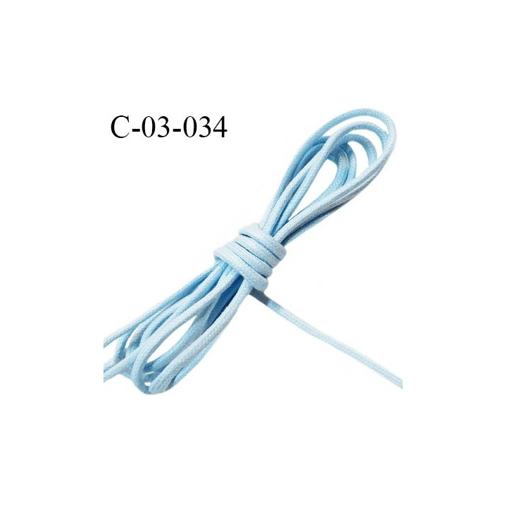 Cordon 3.5 mm en coton très solide couleur bleu ciel diamètre 3.5 mm prix au mètre