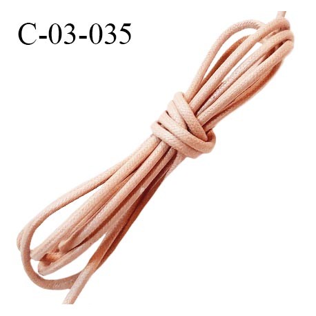 Cordon 3.5 mm en coton ciré très solide couleur beige rosé diamètre 3.5 mm prix au mètre