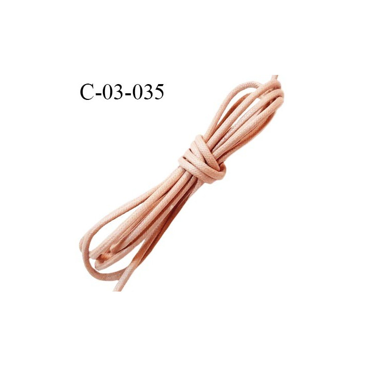 Cordon 3.5 mm en coton ciré très solide couleur beige rosé diamètre 3.5 mm prix au mètre