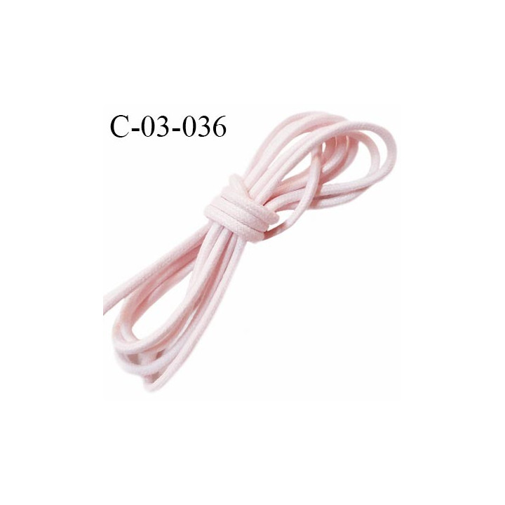 Cordon 3.5 mm en coton ciré très solide couleur rose pâle diamètre 3.5 mm prix au mètre