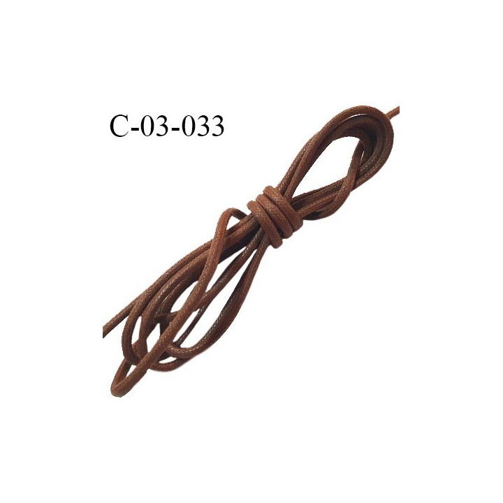 Cordon 3.5 mm en coton ciré très solide couleur marron diamètre 3.5 mm prix au mètre