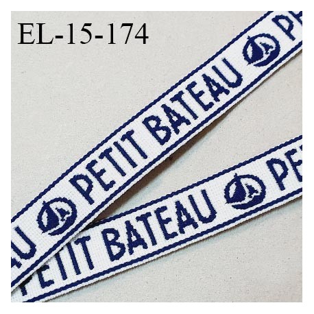 Elastique 15 mm lingerie haut de gamme fabriqué en France couleur naturel et bleu marine inscription Petit Bateau prix au mètre