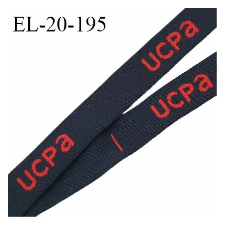 Elastique 20 mm haut de gamme couleur noir avec inscription rouge UCPA largeur 20 mm très doux au toucher prix au mètre