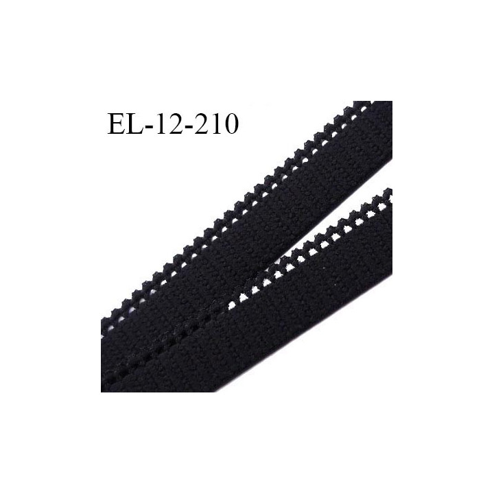 Elastique picot 12 mm lingerie couleur noir haut de gamme fabriqué en France largeur 12 mm + 3 mm de picots prix au mètre