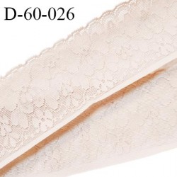 Dentelle 60 mm lycra élastique avec bandes anti glisse en silicone fabriqué en France couleur beige rosé prix au mètre