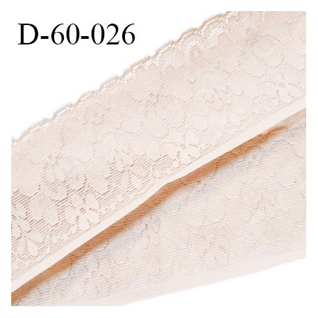 Dentelle 60 mm lycra élastique avec bandes anti glisse en silicone fabriqué en France couleur beige rosé prix au mètre