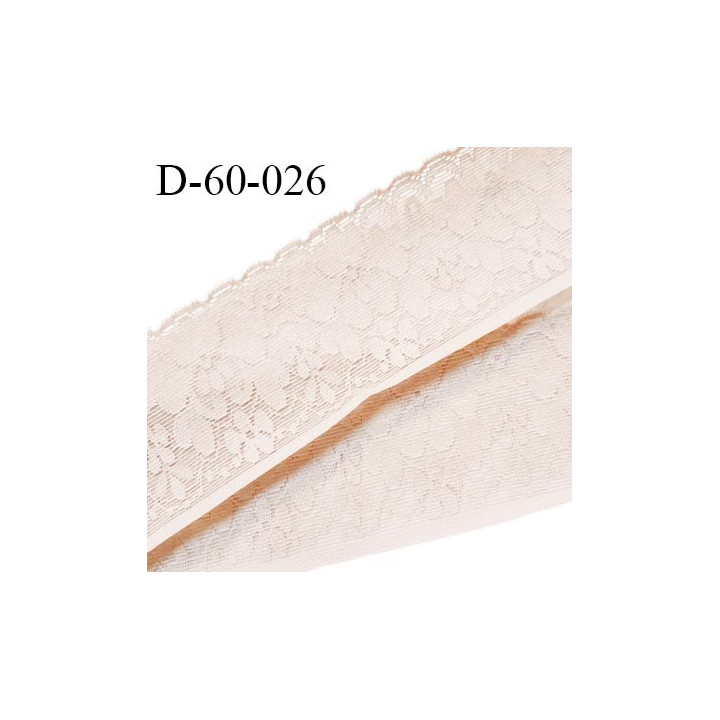 Dentelle 60 mm lycra élastique avec bandes anti glisse en silicone fabriqué en France couleur beige rosé prix au mètre