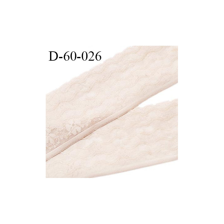 Dentelle 60 mm lycra élastique avec bandes anti glisse en silicone fabriqué en France couleur beige rosé prix au mètre