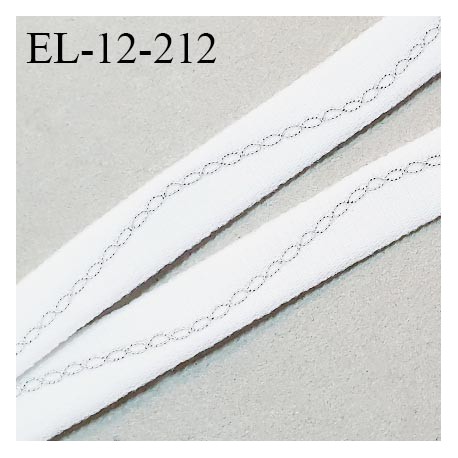 Elastique lingerie 12 mm couleur blanc avec décor argenté haut de gamme très doux au toucher fabriqué en France prix au mètre