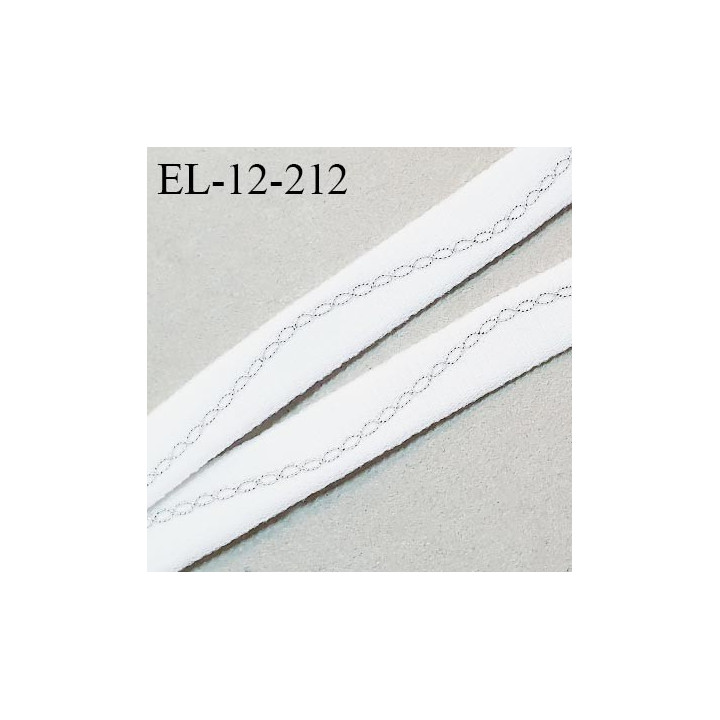 Elastique lingerie 12 mm couleur blanc avec décor argenté haut de gamme très doux au toucher fabriqué en France prix au mètre