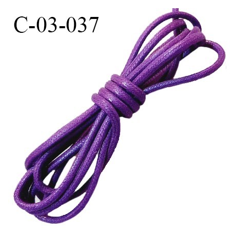 Cordon 3.5 mm en coton ciré très solide couleur violet diamètre 3.5 mm prix au mètre