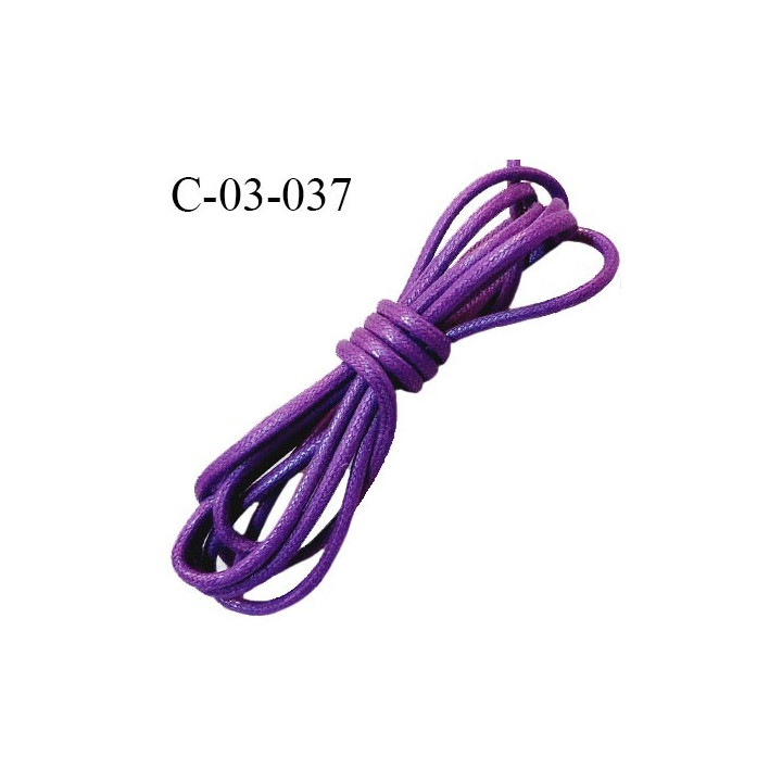 Cordon 3.5 mm en coton ciré très solide couleur violet diamètre 3.5 mm prix au mètre