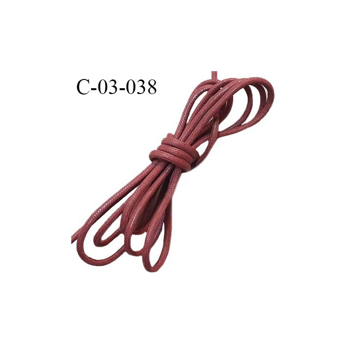 Cordon 3.5 mm en coton ciré très solide couleur lie de vin clair diamètre 3.5 mm prix au mètre