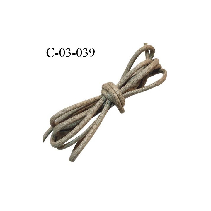 Cordon 3.5 mm en coton ciré très solide couleur beige clair diamètre 3.5 mm prix au mètre