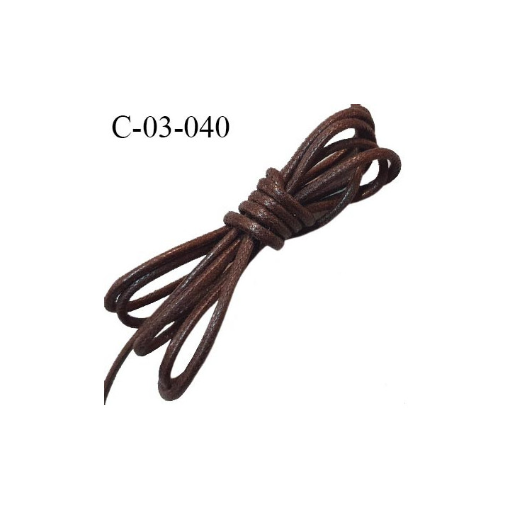 Cordon 3.5 mm en coton ciré très solide couleur chocolat diamètre 3.5 mm prix au mètre