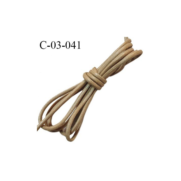 Cordon 3.5 mm en coton ciré très solide couleur beige diamètre 3.5 mm prix au mètre