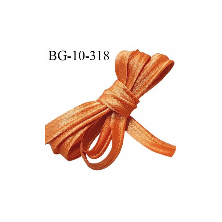 Passepoil satin 10 mm couleur orange largeur 10 mm avec lien cordon coton intérieur 2 mm prix du mètre
