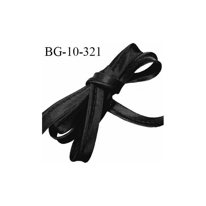 Passepoil satin 10 mm couleur noir largeur 10 mm avec lien cordon coton intérieur 2 mm prix du mètre