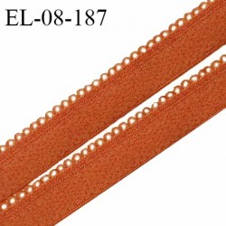 Elastique picot 8 mm haut de gamme couleur orange terre de feu largeur 6 mm + 2 mm de picots prix au mètre