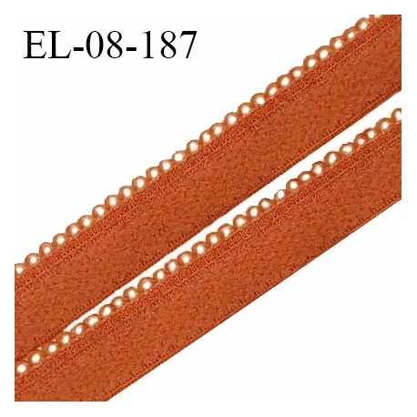 Elastique picot 8 mm haut de gamme couleur orange terre de feu largeur 6 mm + 2 mm de picots prix au mètre