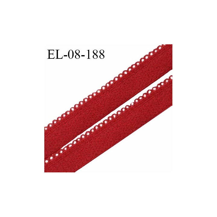 Elastique picot 8 mm haut de gamme couleur rouge bordeaux largeur 6 mm + 2 mm de picots prix au mètre