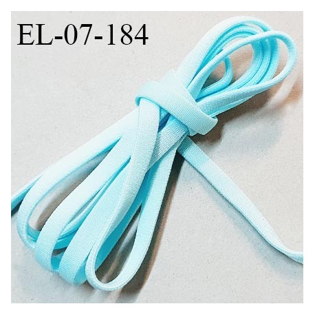 Elastique 7 mm lingerie haut de gamme fabriqué en France couleur bleu turquoise clair satiné légèrement bombé prix au mètre