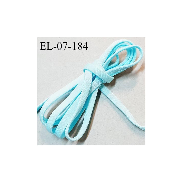Elastique 7 mm lingerie haut de gamme fabriqué en France couleur bleu turquoise clair satiné légèrement bombé prix au mètre