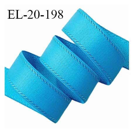 Elastique 19 mm lingerie haut de gamme couleur bleu pacifique doux au toucher allongement +40% largeur 19 mm prix au mètre