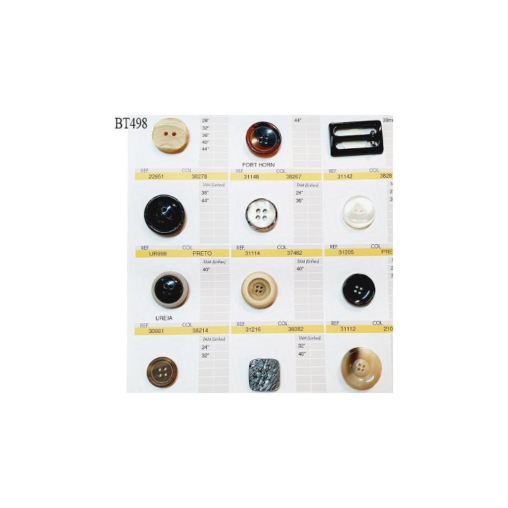 Plaque de 11 boutons pour création unique diamètre 20 à 28 mm et 1 boucle largeur intérieure 30 mm prix pour la plaque entière