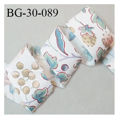 Biais à plier 30 mm couleur naturel motif fleurs et fruits dans les tons pastel largeur 30 mm prix au mètre