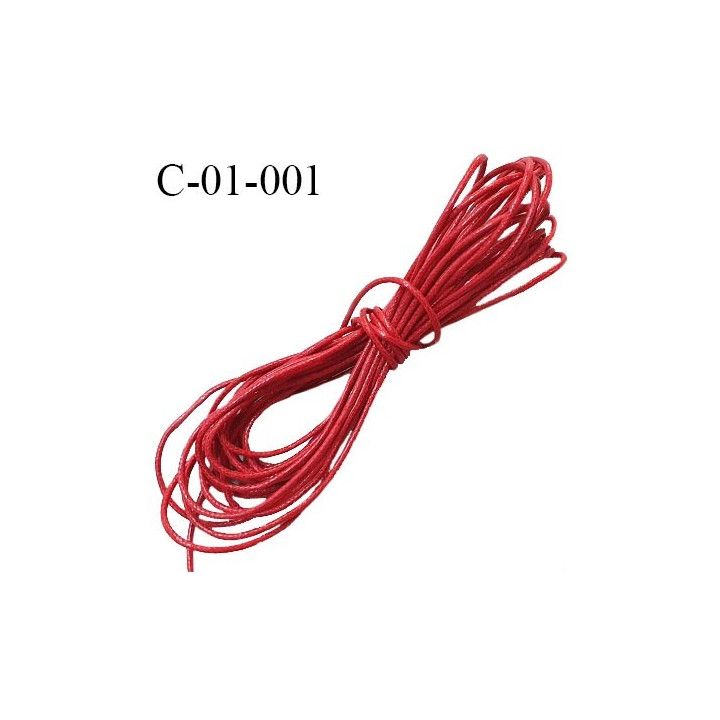 Cordon 1 mm en coton ciré très solide couleur rouge diamètre 1 mm prix au mètre