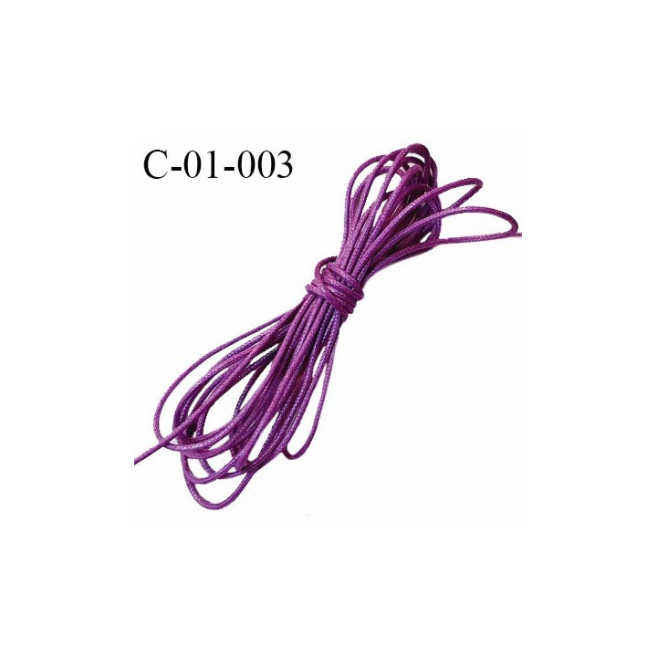 Cordon 1 mm en coton ciré très solide couleur violet diamètre 1 mm prix au mètre