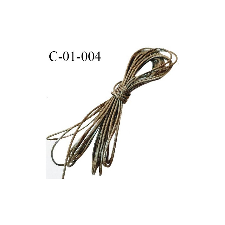 Cordon 1 mm en coton ciré très solide couleur vert kaki diamètre 1 mm prix au mètre