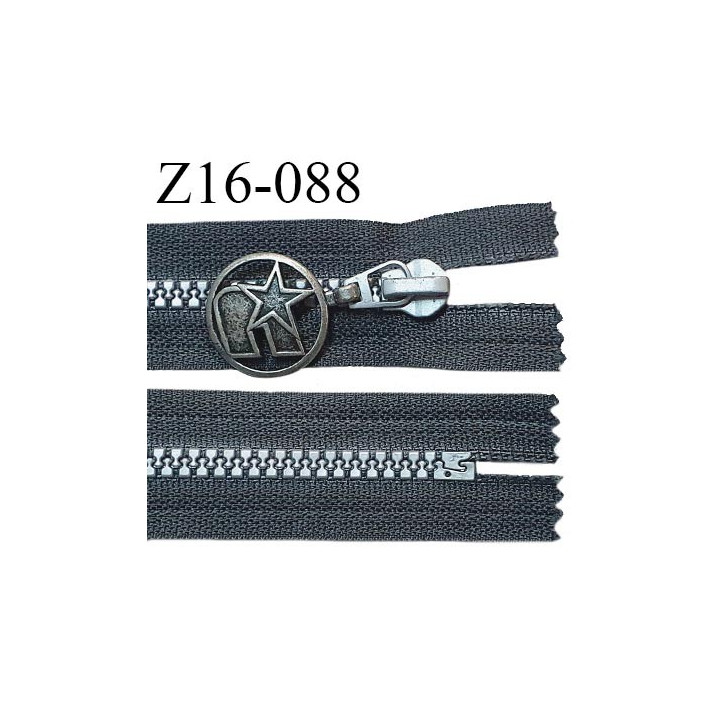 Fermeture zip 17 cm non séparable couleur gris zip largeur 6 mm longueur 17 cm largeur 30 mm prix à l'unité