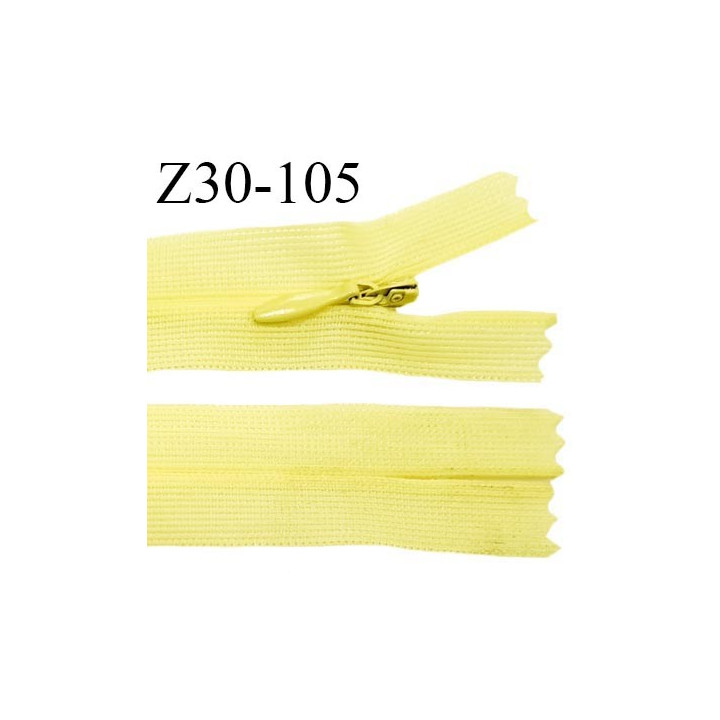 Fermeture zip 30 cm non séparable couleur jaune citron largeur 2.5 cm zip nylon invisible longueur 30 cm prix à l'unité